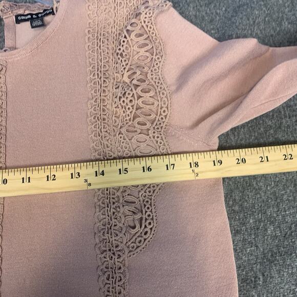 Cable & Gauge Sweater Womens Large Pink Crochet Lace Dainty Feminine Boho L - Picture 7 of 8